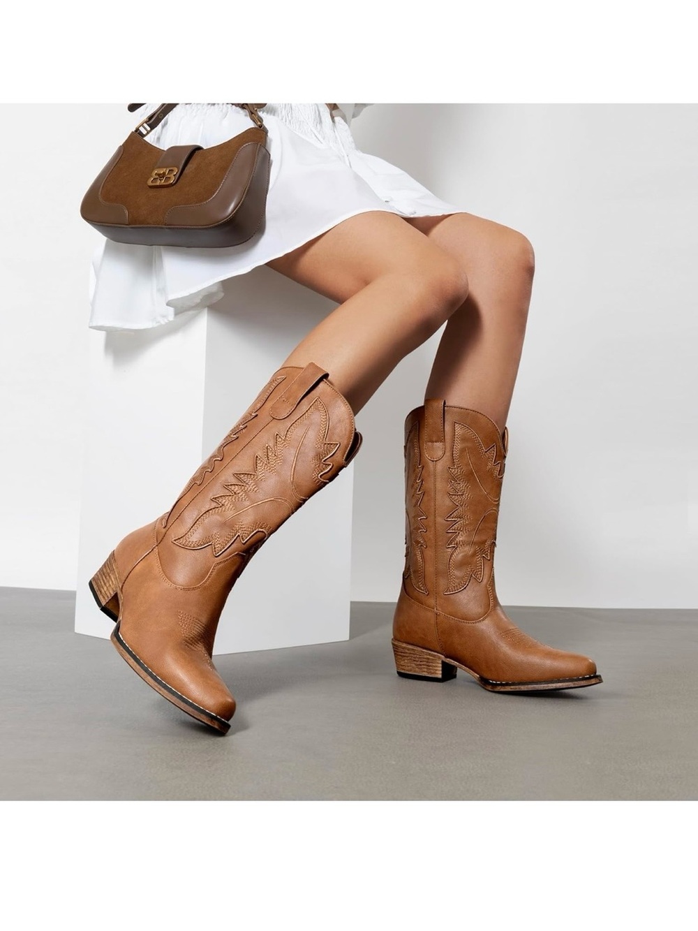DREAM PARIS Cowboy Boots for Women Cowgirl Western Mid Calf Boots Snip Toe - Picture 2 of 15